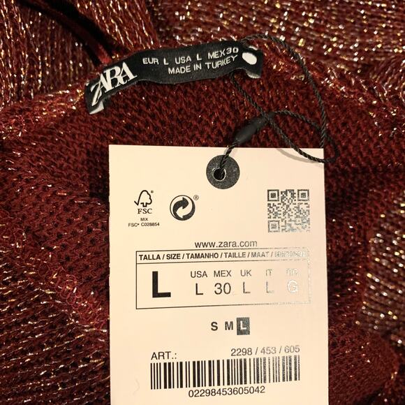 Zara LONG SPARKLY V-NECK KNIT MAXI DRESS in Maroon - Picture 10 of 12